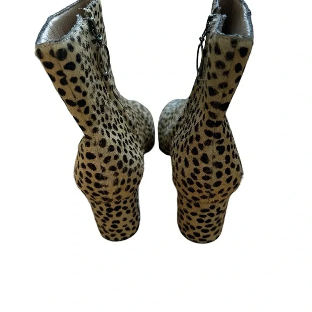 Able Cheetah Hair Celina Leather Ankle Booties Block Heel Size 7